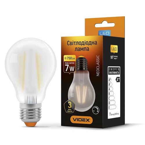 Лампа LED Videx філаментна A60FMD 7W 4100К Е27 дімерна