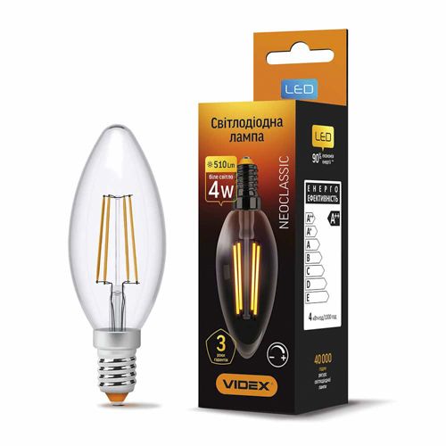 Лампа LED Videx філаментна C37FD 4W 4100К E14 дімерна
