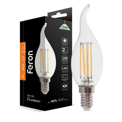 Лампа LED Feron філаментна LB-159 6W E14 4000K свічка на вітрі