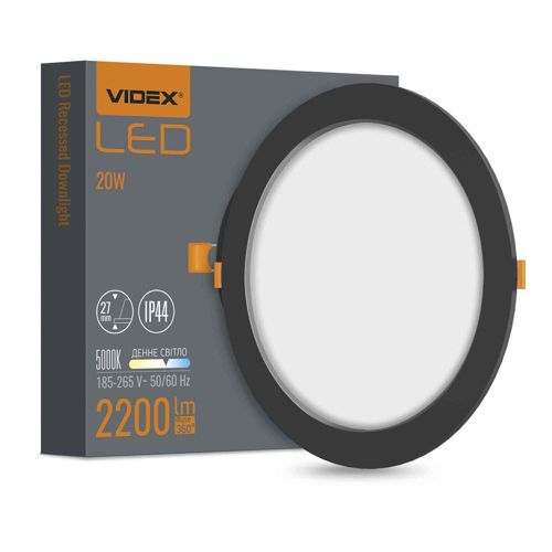LED світильник вбудований круглий Videx 20W 5000К чорний