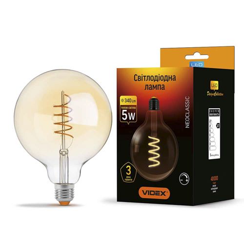 Лампа LED Videx філаментна G125FASD 5W 2200К Е27 дімерна бронза