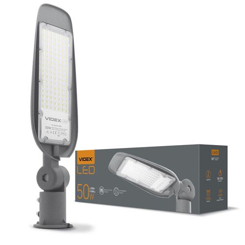 Ліхтар LED вуличний Videx поворотний 50W 5000К cірий