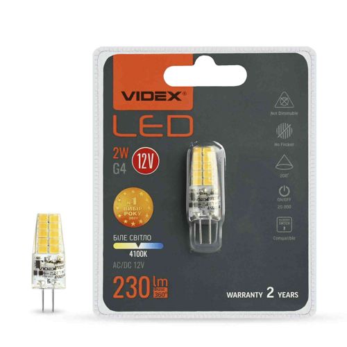 Лампа LED Videx G4C 12V 2W G4 4100К G4