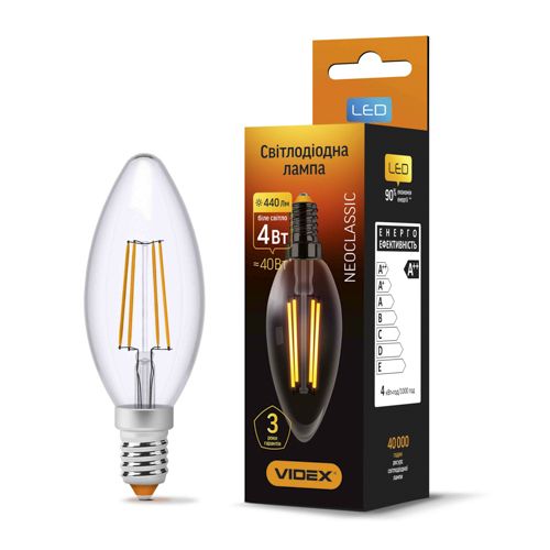 Лампа LED Videx філаментна C37F 4W 4100К E14