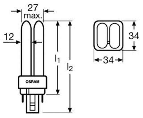 Лампа люмінесцентна OSRAM DULUX D/E 18W 4000К G24q-2