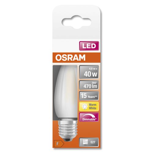 Лампа LED OSRAM CL B40 DIM 4,8W 2700K GL FR E27