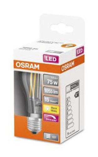 Лампа LED OSRAM філаментна диміруєма груша CLAS A75D 9W 2700K