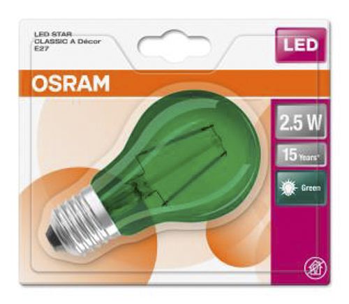 Лампа LED OSRAM зелена CLA15 GREEN 16W 175 E27