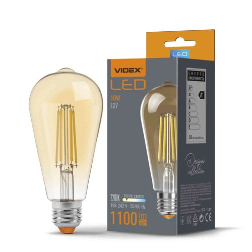 Лампа LED Videx філаментна ST64FA 10W 2200К Е27 бронза