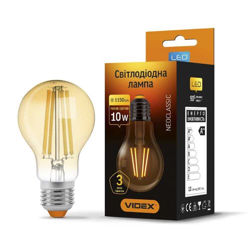 Лампа LED Videx філаментна A60FA 10W 2200К Е27 бронза