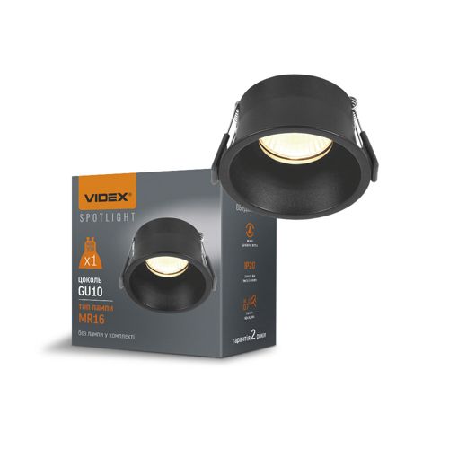 LED світильник під лампу Videx GU10 VL-SPF08R-B врізний круглий чорний