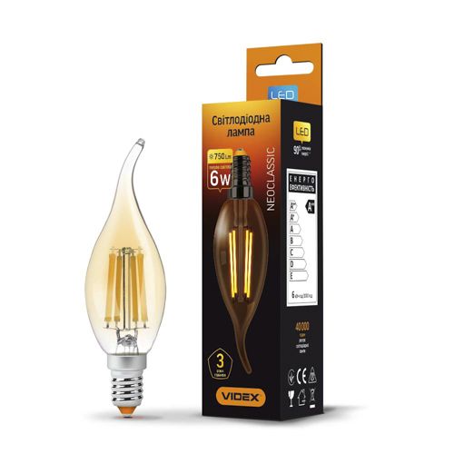 Лампа LED Videx філаментна C37FtA 6W 2200К E14 бронза