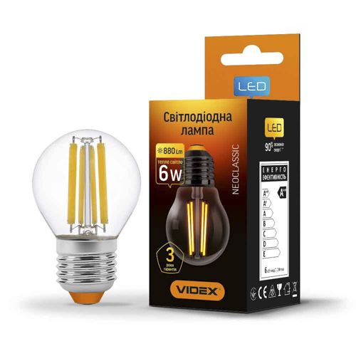 Лампа LED Videx філаментна G45F 6W 3000К Е27