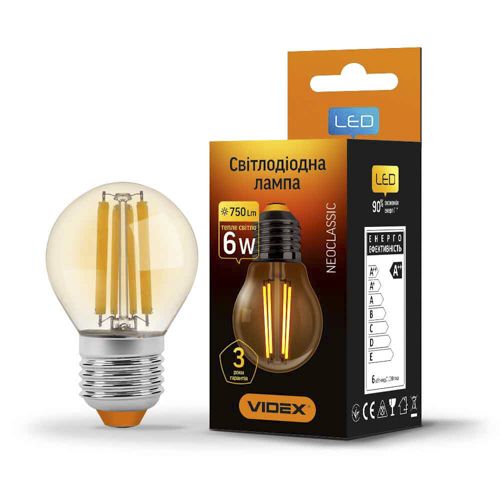 Лампа LED Videx філаментна G45FA 6W 2200К Е27 бронза