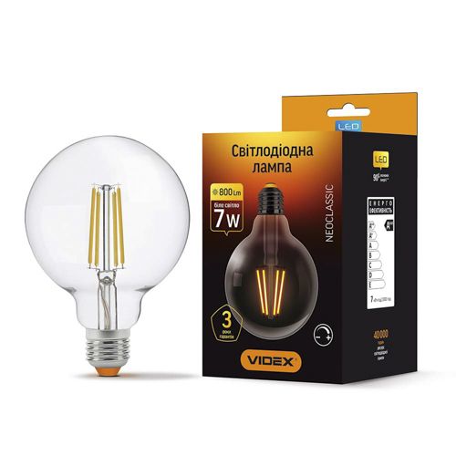 Лампа LED Videx філаментна G95FD 7W 4100К Е27 дімерна