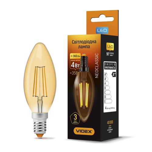 Лампа LED Videx філаментна C37FA 4W 2200К E14