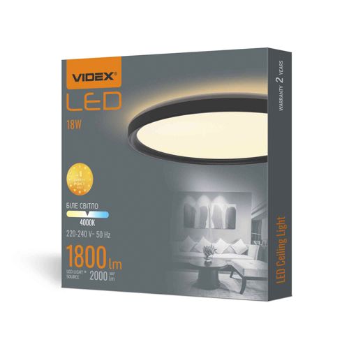 LED світильник з декоративною підсвіткою Videx круглий DL3R 18W 4000К чорний