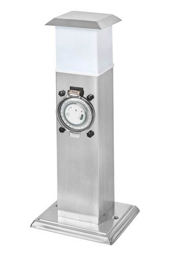 Світильник садовий DELUX TOWER SMS-201GLT E14 з таймером та розеткою IP44 нержавіюча сталь