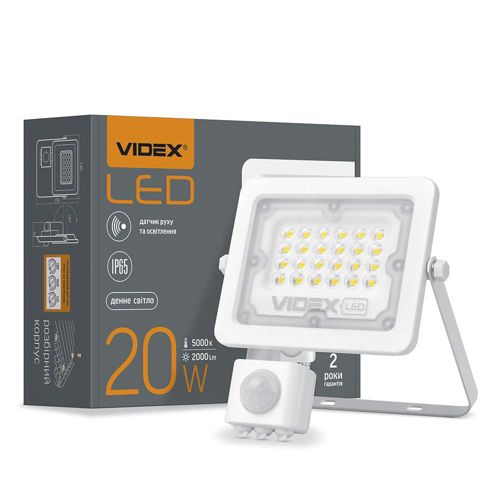 LED прожектор Videx з датчиком руху та освітленості F2e 20W 5000К