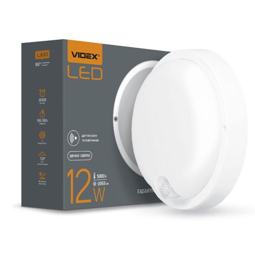 LED світильник з датчиком круглий Videx 12W 5000К ІК IP54 сенсорний білий