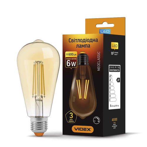 Лампа LED Videx філаментна ST64FAD 6W 2200К Е27 дімерна бронза