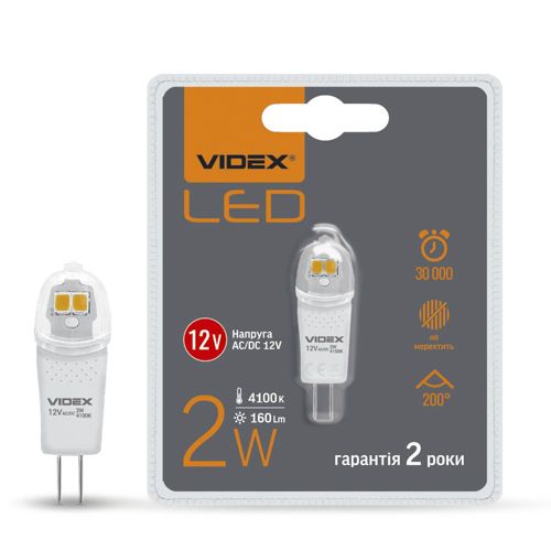 Лампа LED Videx G4e 12V 2W G4 4100К G4