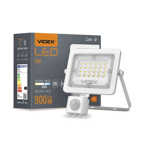 LED прожектор Videx F2e 10W 900lm 5000К 220V з датчиком руху та освітленості