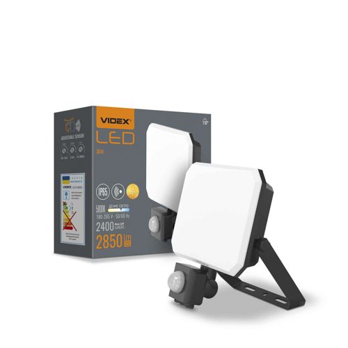 LED прожектор Videx F3 30W 5000К з датчиком руху 220V чорний