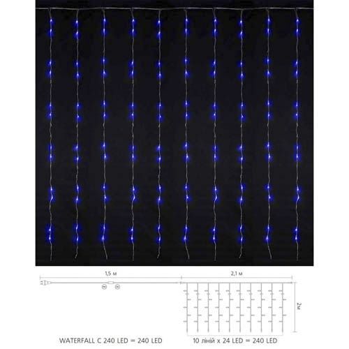 Внутрішня гірлянда Delux WATERFALL 240LED 2х2м синє прозорий провід IP20