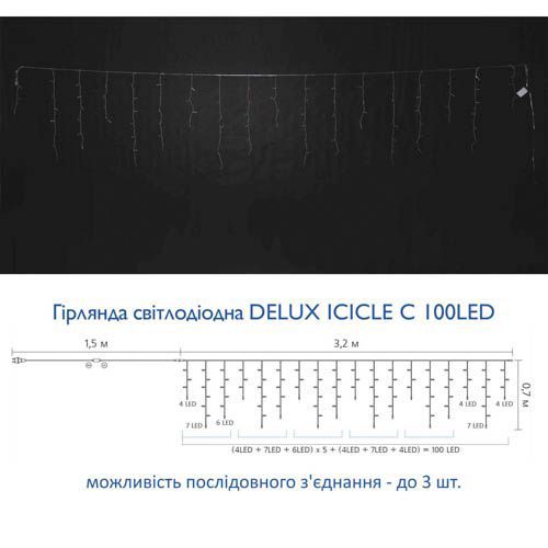Внутрішня гірлянда Delux ICICLE 100LED 3 2х0 7м синє прозорий провід IP20