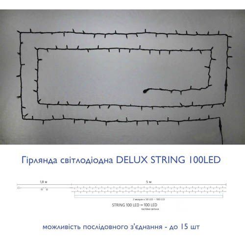 Зовнішня гірлянда Delux STRING 100LED 10м синє чорний провід IP44