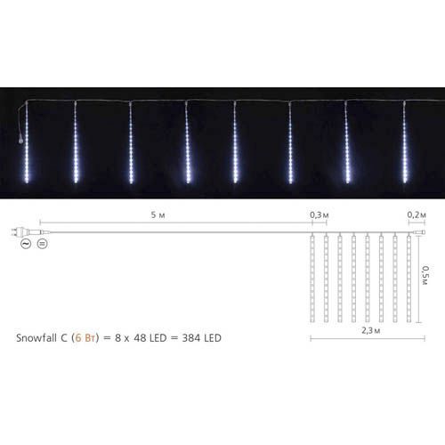 Зовнішня гірлянда Delux бурулька SNOWFALL 384LED 8*50см біле IP44
