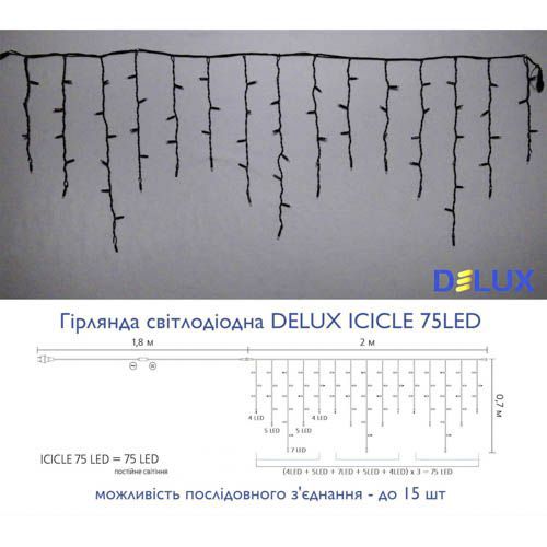Зовнішня гірлянда Delux ICICLE 75LED 2x0.7м синє чорний провід IP44