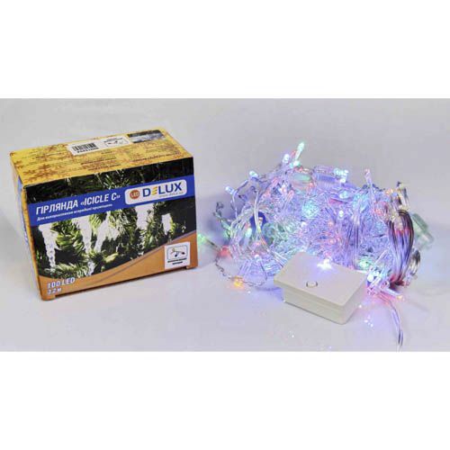 Внутрішня гірлянда Delux ICICLE 100LED 3 2х0 7м RGB прозорий провід IP20