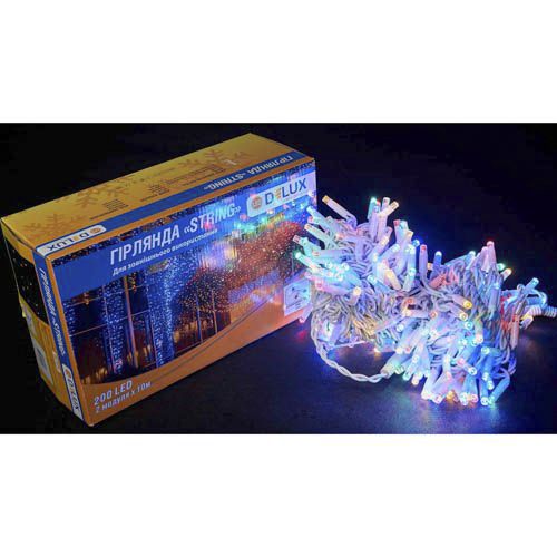 Зовнішня гірлянда Delux STRING 200LED 20м блимаюча RGB білий провід IP44