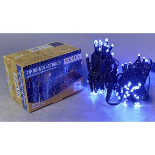 Зовнішня гірлянда Delux STRING 100LED 10м синє чорний провід IP44