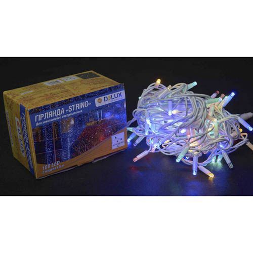 Зовнішня гірлянда Delux STRING 100LED 10м RGB білий провід IP44