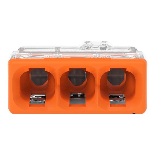 Клема COMPACT PUSH WIRE WAGO 3-провідна 0.5-2.5 мм.кв прозора/помаранчева без пасти