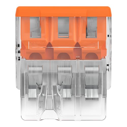 Клема COMPACT PUSH WIRE WAGO 3-провідна 0.5-2.5 мм.кв прозора/помаранчева без пасти