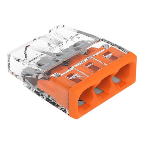 Клема COMPACT PUSH WIRE WAGO 3-провідна 0.5-2.5 мм.кв прозора/помаранчева без пасти