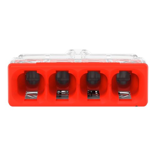 Клема COMPACT PUSH WIRE WAGO 4-провідна 0.5-2.5 мм.кв прозора/червона без пасти