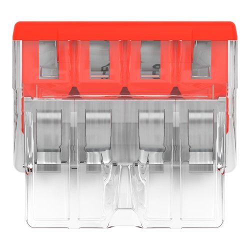 Клема COMPACT PUSH WIRE WAGO 4-провідна 0.5-2.5 мм.кв прозора/червона без пасти