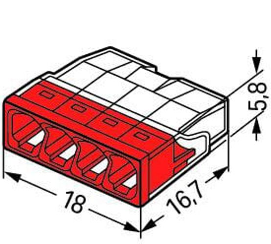 Клема COMPACT PUSH WIRE WAGO 4-провідна 0.5-2.5 мм.кв прозора/червона без пасти