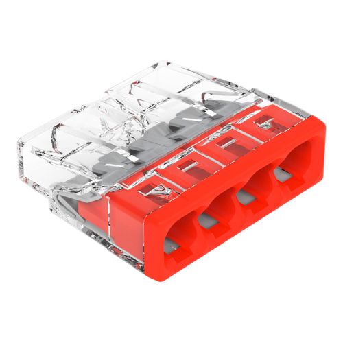 Клема COMPACT PUSH WIRE WAGO 4-провідна 0.5-2.5 мм.кв прозора/червона без пасти