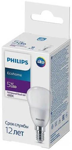 Лампа LED PHILIPS кулька Ecohome Lustre 5W 500lm E14 4000K P45 ND