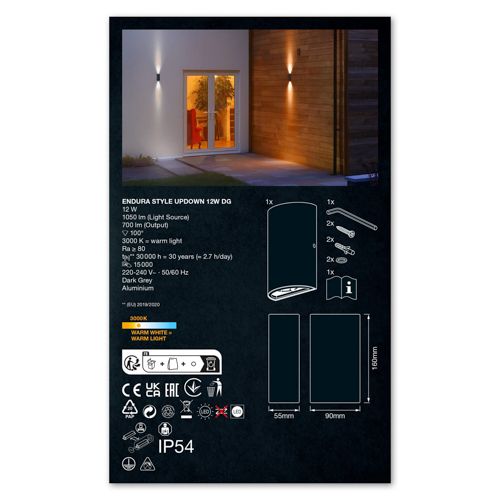LED cвітильник настінний LEDVANCE 12W 3000K IP44 Endura UpDown