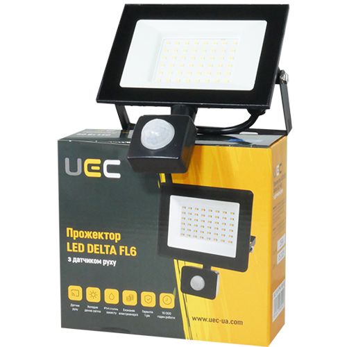 LED прожектор з датчиком руху UEC Delta SLC-MS 50W 6500K IP54 чорний