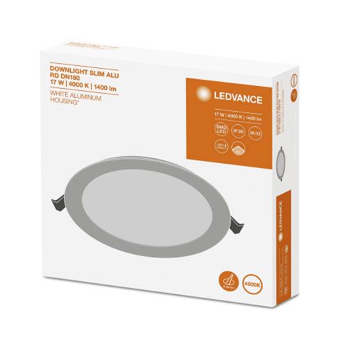 LED вбудований стельовий світильник LEDVANCE DOWNLIGHT SLIM ALU 180 17W 4000K Білий