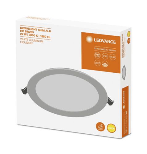Світильник LEDVANCE DOWNLIGHT SLIM ALU 22W 3000К IP20 Білий