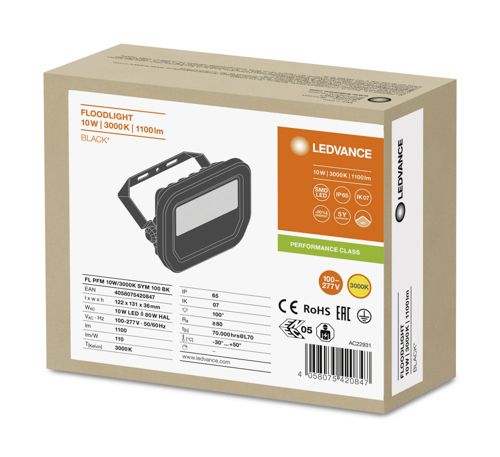 LED прожектор LEDVANCE FLOODLIGHT 10W 3000К IP65 Чорний